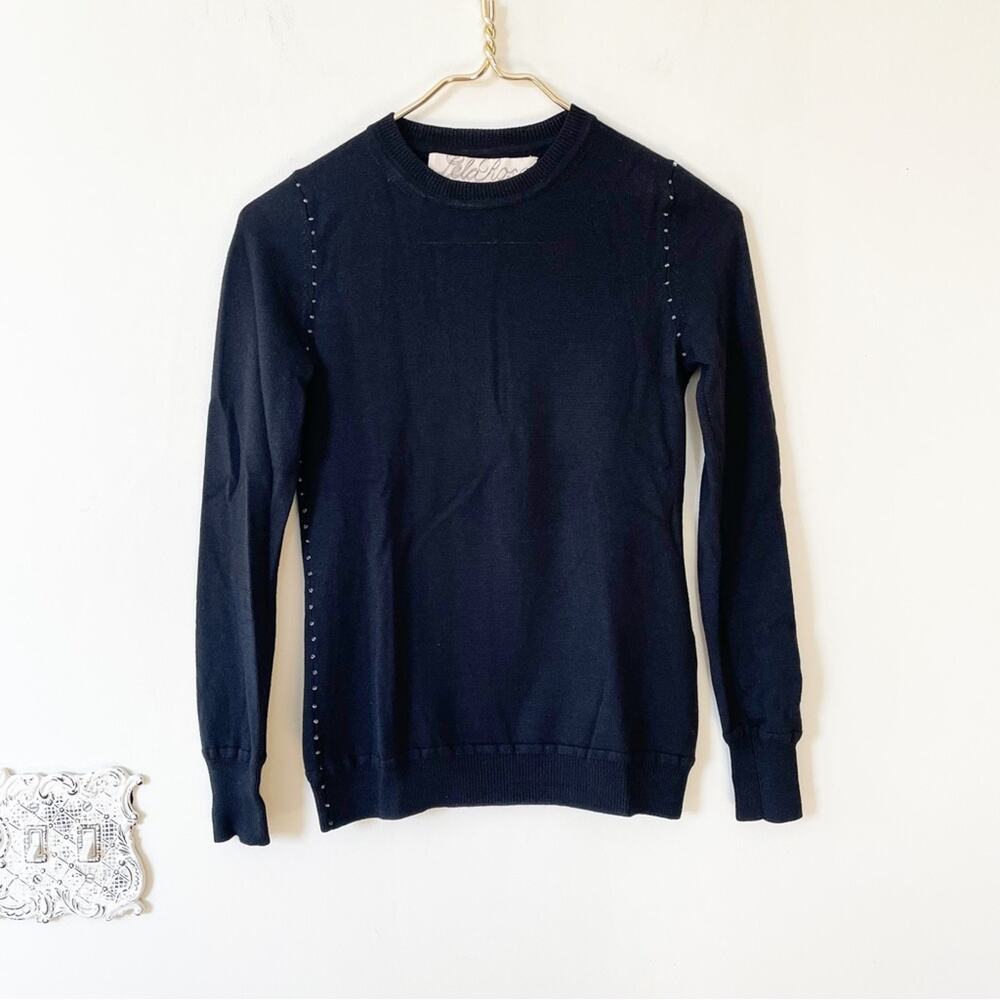 Lela Rose Black Beaded Crewneck Sweater XS